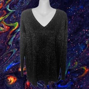 Metallic Rainbow Sparkle Black Knit Sweater Size L